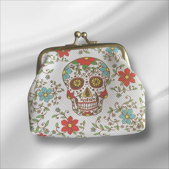Handbags - Cinco DeMayo Floral Skull Print Coin Purse